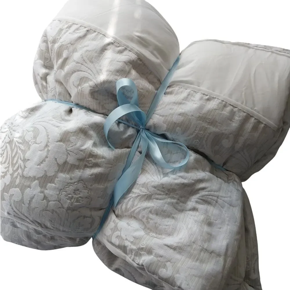 AT HOME! ECRU & CREAM HEAVY DAMASK W/CREAM INSETS LUXURY COMFORTER! QUEEN SIZE!